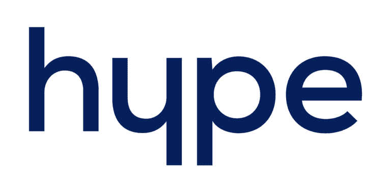 Hype logo sinine taustal.